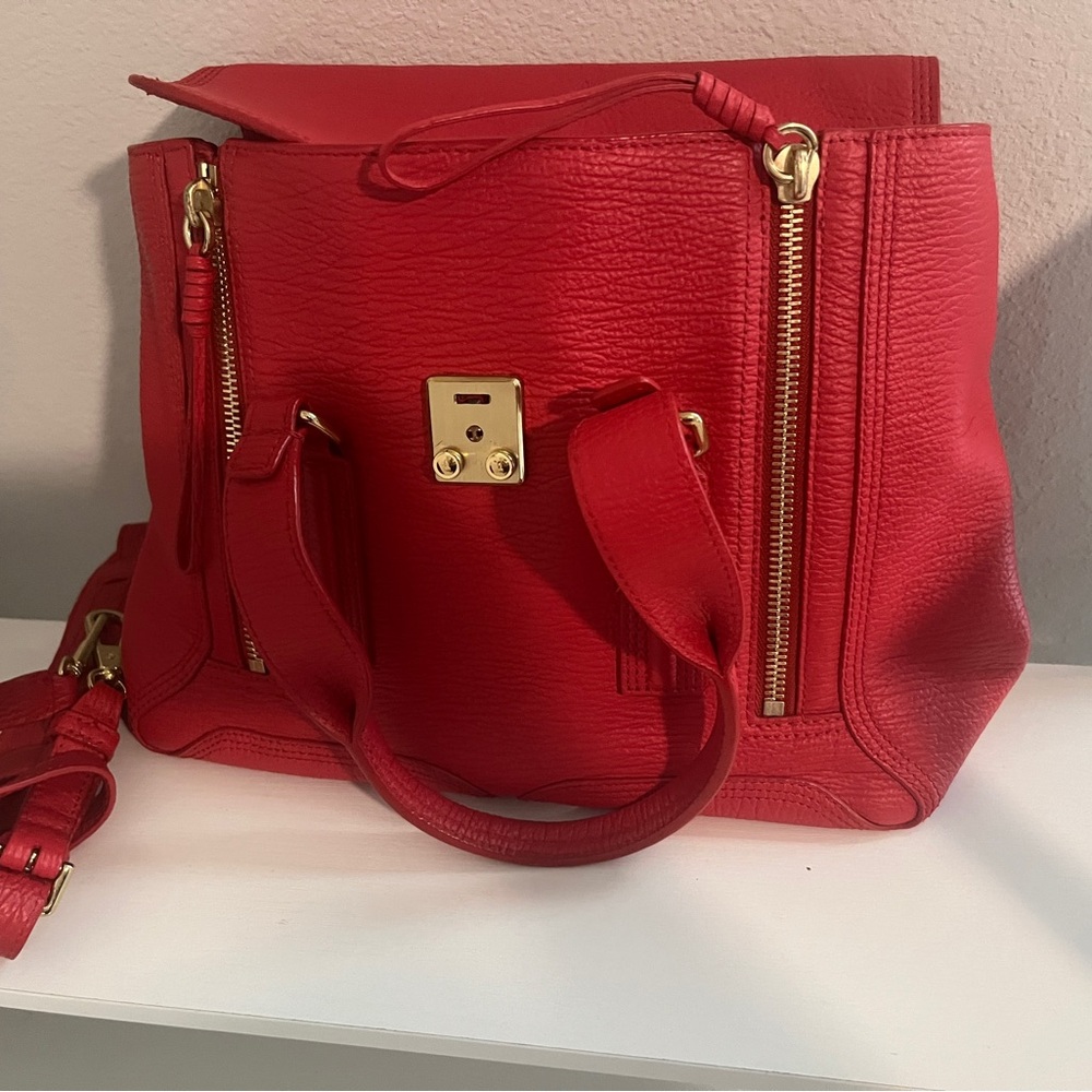 3.1 Phillip Lim Red and Gold Tote with Structured Handles